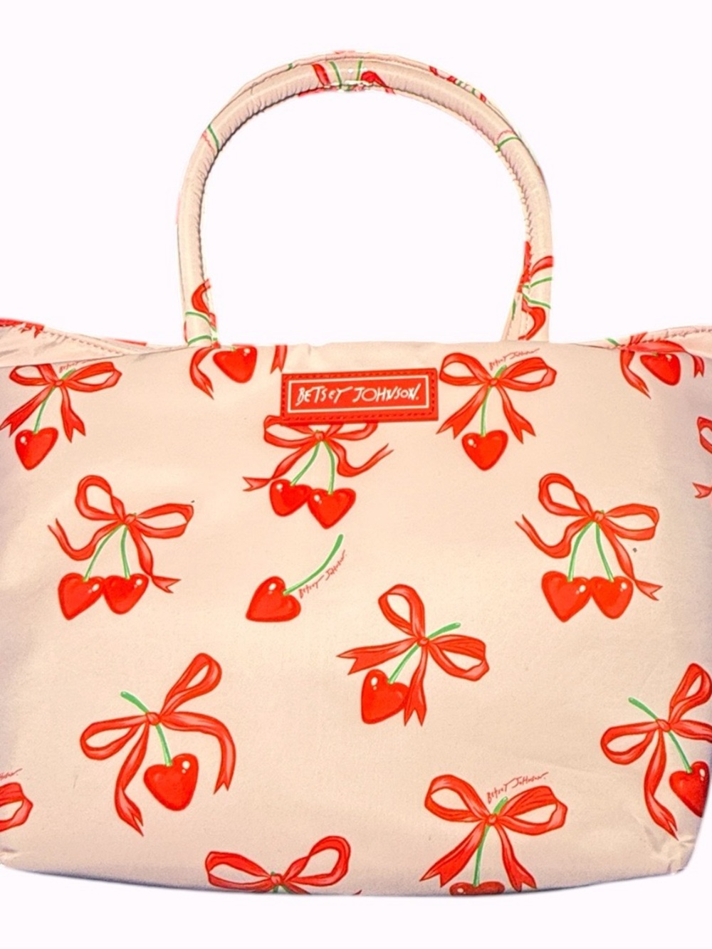 Betsey Johnson Insulated Lunch Tote with Red Cherry Bow Print